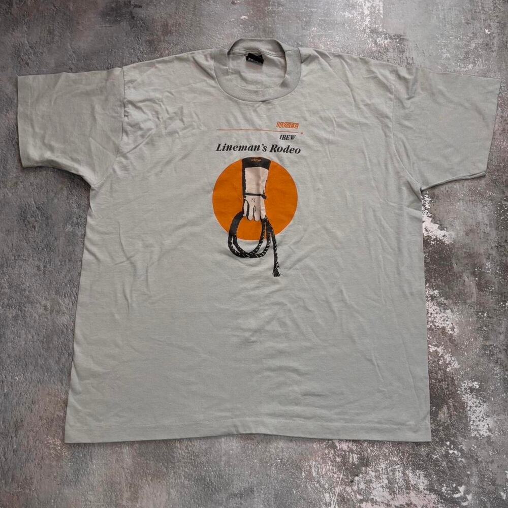 Vintage 90s Linemans Rodeo T Shirt. Grey NYSEG IBEW. Size XXL